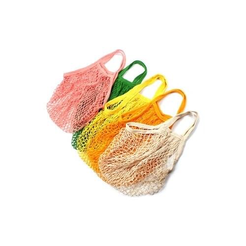 Eco Friendly Reusable Large Organic Cotton Shopping Bag Mesh Organizer Long Handle Net Tote for Food