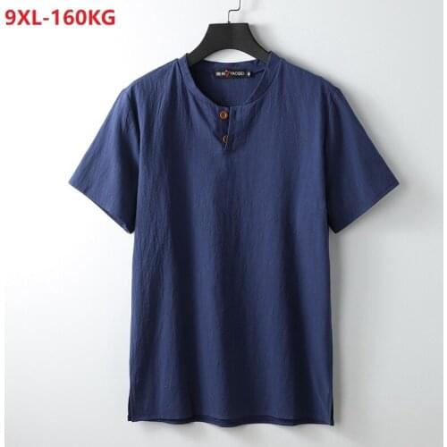 Summer Japan style t-shirt short sleeve Men vintage tees linen plus size 8XL 9XL oversize loose navy blue khaki casual home tops
