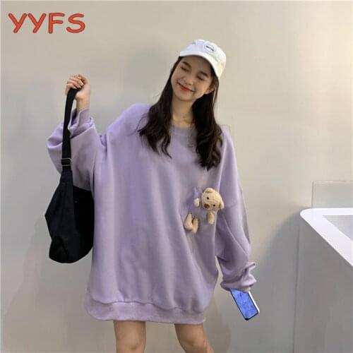 Bear doll Hoodie Women Loose Korean Japanese Sweatshirt Female 2020 Fashion Harajuku Spring Autumn Streetwear Oversized Pullover