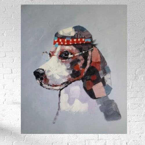 Handpainted Dog Oil painting On Canvas Wall Pictures Paintings For Living Room Wall Art Dog Pet Pictures Modern Abstract