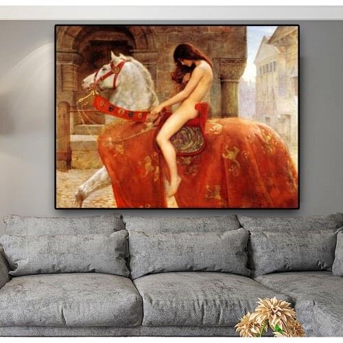 Lady Godiva by John Collie Canvas Painting Nude Woman Posters and Prints Scandinavian Wall Art Picture for living Room Decor