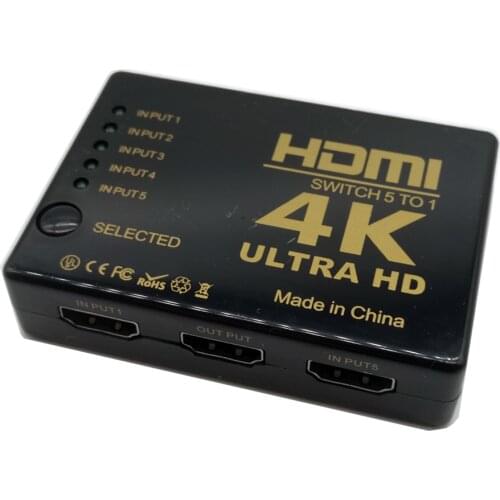 4K*2K HDMI-compatible Switcher 5 input in to 1 5 Port Selector HDMI-compatible Splitter With IR Remote for Xbox 360 HDTV DVD