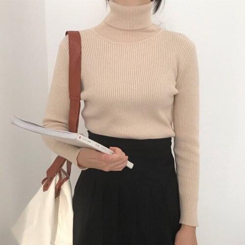 Korean Autumn Turn-Down Collar Sweater Knitted Fashion Sweaters 2020 Slim Winter Tops For Women Pullover Jumper Base Knit Top