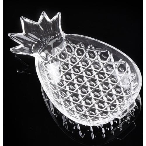 14'' Creative Crystal Glass Pineapple Shape Fruit Plate Ananas Serving Tray Glassware Craft Tableware Living Room Decor Kitchen