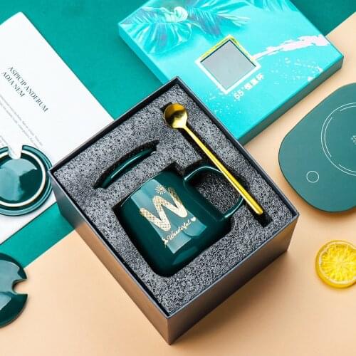 Mug customized 26 letters coffee cup constant temperature 55 ° water cup with lid with spoon with constant temperature pad