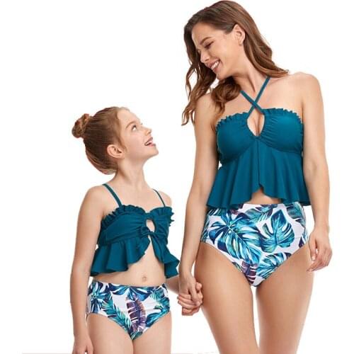 High Waist Bikini Bandage Parent-child Swimwear Mother Daughter Swimsuit For Girls Family Matching Clothes Childrens Bikini
