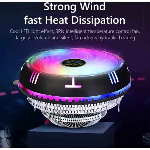 LANSHUO Rainbow RGB CPU Air Cooler with 90mm Silent Fan Aluminum Fins Low Profile CPU Cooler for AMD AM4 AM3+ X79 X99 LGA 2011