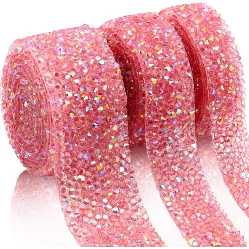 Crystal Rhinestone Ribbon 1 Yards Diamond Bling Ribbons Roll Banding Belt Wrap for Wedding Cakes Birthday Crafts Decorations