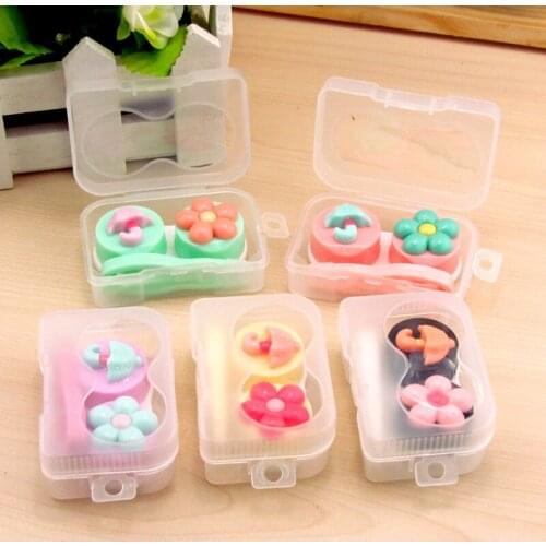 10pcs Sweet Plum Blossom Little Umbrella Portable Contact Lens Case Practical candy color Cartoon eyeglasses box 6.5*4.3*2.5cm
