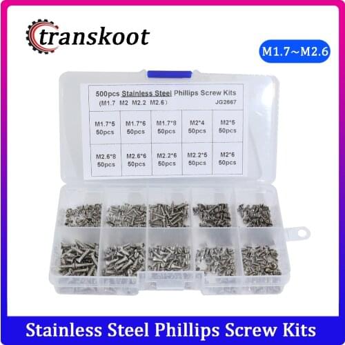 500pcs/set 304 Stainless Steel Phillips Flat Head Screw Kits screws Assortment Kit Woodworking Tool Fastener Hardware