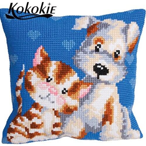 Handmade cross stitch kits Embroidery yarn needlework pillow 3d Embroidered mats cartoon throw pillow case fabric sewing mats