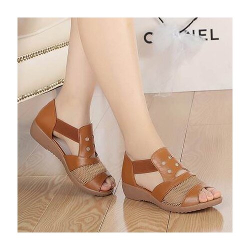 2021 summer new mesh stitching hollow low-heeled leisure one-pedal fish mouth cool shoes female