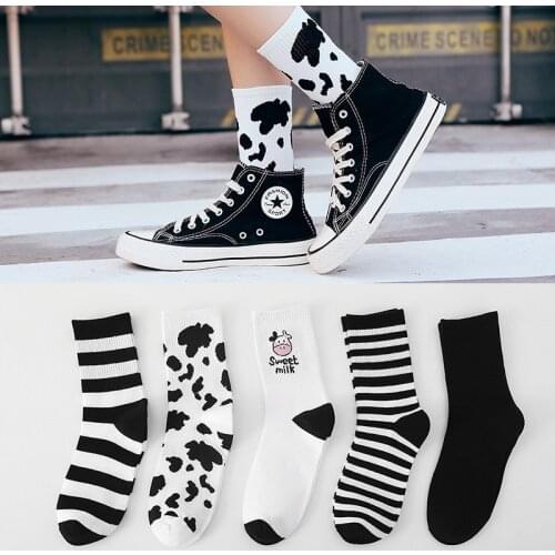 New arrivals cattle print socks cute Harajuku cotton and linen womens socks striped solid color breathable casual cartoon socks