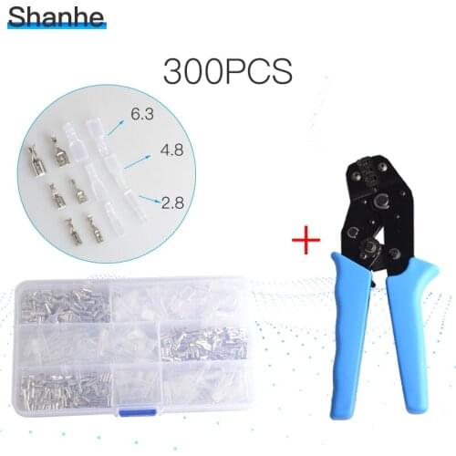 300pcs 2.8/ 4.8/ 6.3mm Crimp Insulating Terminals Female Spade Connector Sleeves Set with Tool crimping plier