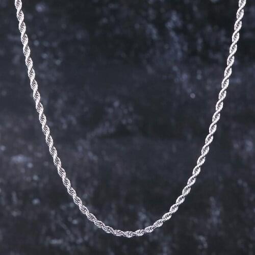 White Gold Twisted Rope Chain Necklace Singaporean Chain Venetian Chain Necklace for Men and Women 3mm Hip Hop Jewelry Culture