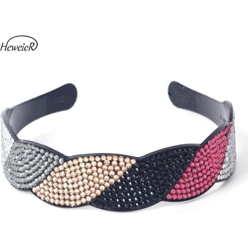 Women Girl Lady Plastic Hair Clip Colorful Rhinestones Crystal Stones Teeth Wide Headwear Headband Hairband Hairpiece Accessory