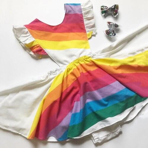 Toddler Kids Baby Girl Princess Dress Rainbow Striped Elegant Party Tutu Dress Summer Backless Sundress Girls Casual Dresses