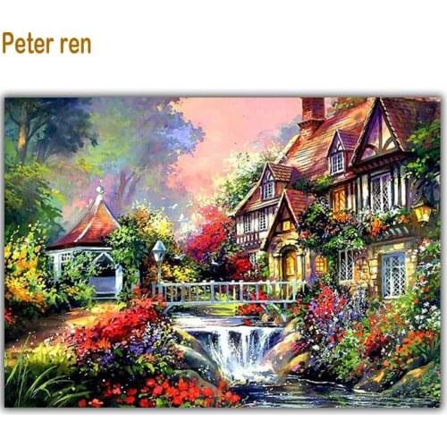 Full Diamond embroidery landscape 3d square Diamond mosaic Diy Diamond painting Watercolor Garden Villa Home decoration murals