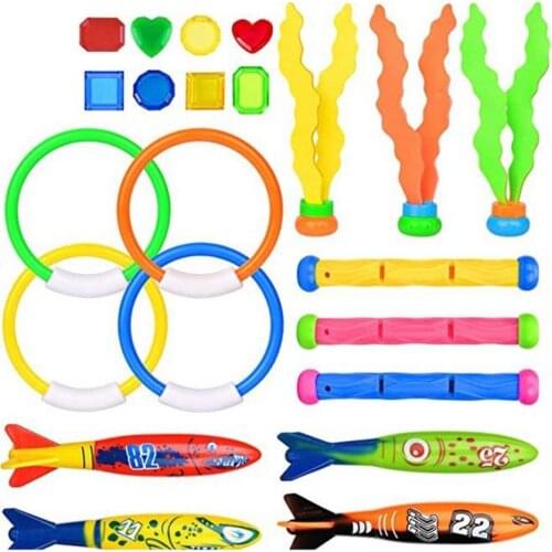 22Pcs/Set Diving Toys Portable Wear-resistant ABS Fine Craftsmanship Fish Ring Torpedos Swimming Toys Set for Beach