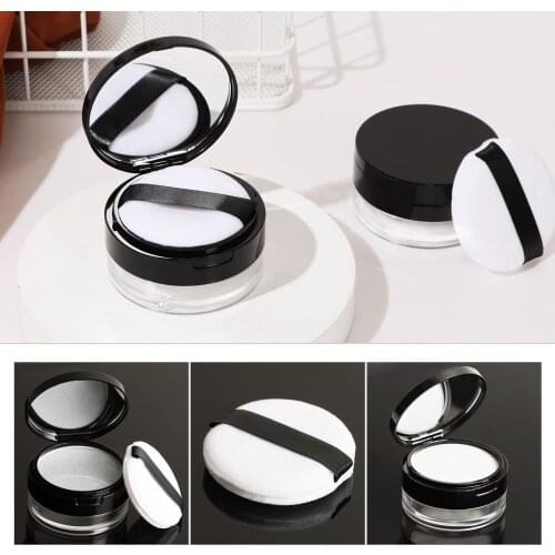 20g Empty Plastic Powder Box Handheld Loose Pot with Mesh Sieve Portable Cosmetic Travel Makeup Jar Sifter Container Powder Puff