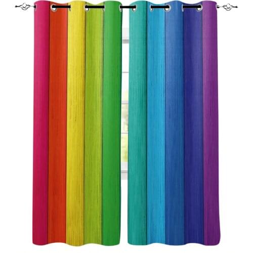 Rainbow Vintage Wood Grain Window Curtains Living Room Bedroom Kitchen Curtain For Children Drapes Window Treatment