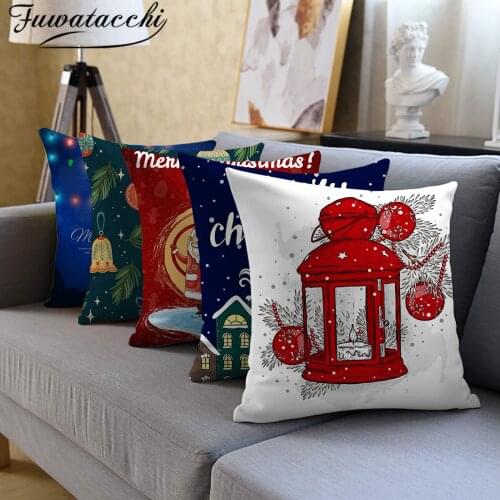 Fuwatacchi Christmas Decorative Cushion Covers Cartoon Santa Claus Pillow Covers for Sofa Christmas Decoration Throw Pillowcases
