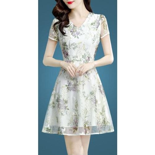 Embroidery Vintage Christmas Dress Women Summer Elegant Chiffon Short Sleeve V-Neck Sexy Party Dress Plus Size S~4xl 4360