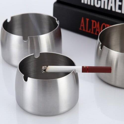 SAMZI 1pcS Silver Durable Cigarette Ashtray Stainless Steel Round Shape Ashtray 8cm Diameter