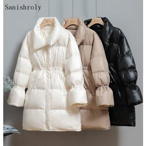 Sanishroly Autumn Warm Thicken White Duck Down Jacket Parka 2020 Women Winter Coat Ladies Drawstring Midi Long Coats Tops SE1015