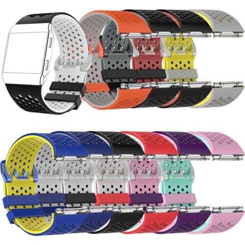 Silicone Watchband Replacement for Fitbit Ionic Smart Watch Sports Wristband Strap Classic Stainless Steel Buckle Watch Band