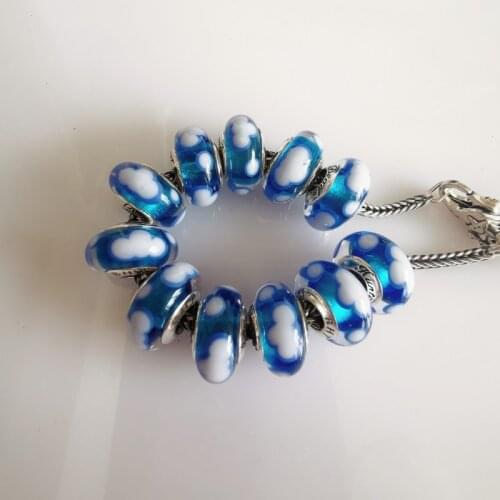 925 Sterling Silver Blue Sky Murano Glass Beads Fit Original Charm Bracelet Glass Lampwork Beads for Jewelry Making DIY Beads