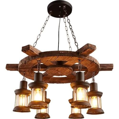 LOFT Retro Old Boat Solid Wood Bar Industrial Pendant Lamps Vintage Creative Personality Wooden Lamp For Dining Living Room
