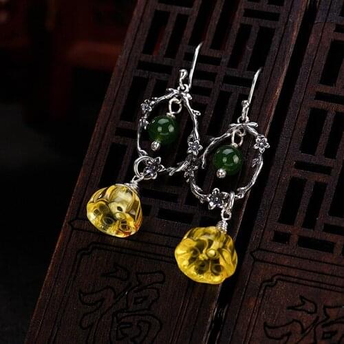 Vintage Natural Jasper amber Wax Earrings 925 Sterling Silver Abalone Shell Handmade Earrings Fine Jewelry Wedding Party 2019