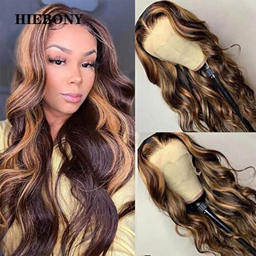 Highlight 4/27 Loose Wave Lace Front Human Hair Wigs with Baby Hair Brazilian 13x6 Highlight Wavy Lace Front Wigs Bleached Knots