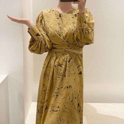 Wavsiyier Spring midi Dress Women A-Line Long Sleeve Woman print floral Korean Style Winter Loose Dresses Elegant Party Vintage