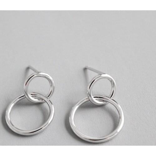 Real 925 sterling silver double circles earings for women pendientes mujer, simple silver stud earrings brincos femme jewelry