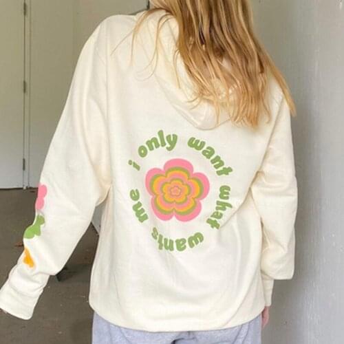 Floral letter print y2k pullover Winter long sleeve Oversized hoodie casual cute High street women sweetshirts harajuku grunge