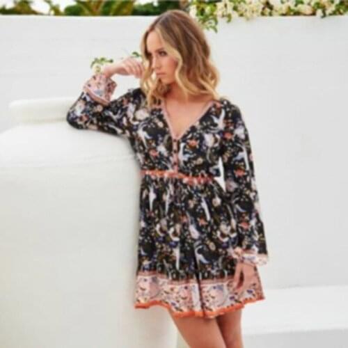 Womens Summer Trend Print Dress V-neck Sexy Cool Slim Cotton Print Dress Holiday Party Loose Breathable Soft Dress