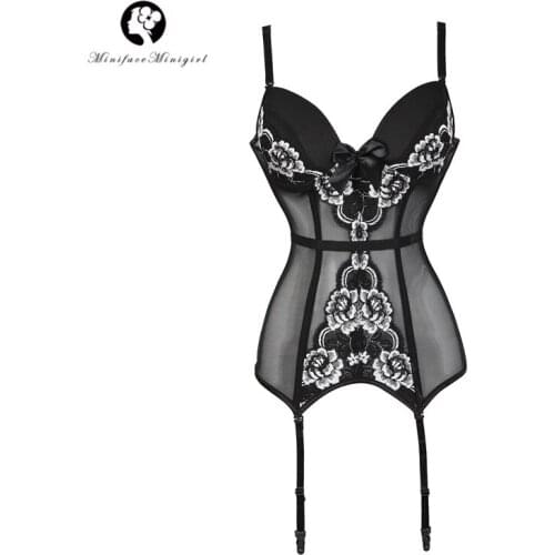Women Plus Size Lingere Sexy Embroidery Floral Lingerie Waist Corset Modeling Strap Black Corsets Top Sheath Belly Flat Lenceria