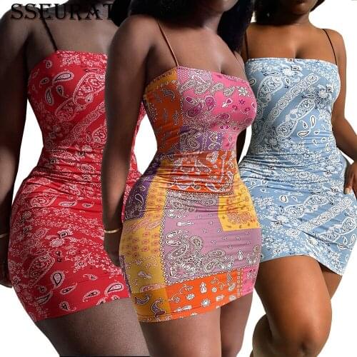 SSEURAT Bandanna Paisley Print Midi Dress Streetwear Bodycon Midi Pencil Dresses 2021
