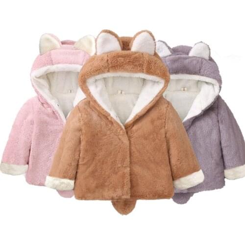 Baby Girls Winter Jackets Warm Faux Fur Fleece Hooded Jacket Children Coat Rabbit Ear Outerwear Kids Jacket for Girls Clothing