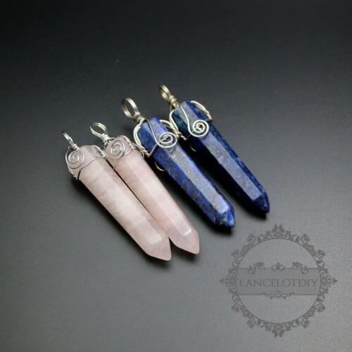 10x60mm pillar stick stone pendant charm DIY jewelry findings supplies wiring bail 1800256