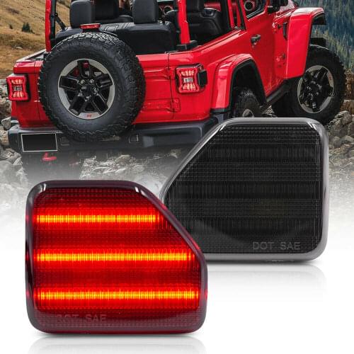 2Pcs LED Rear Bumper Reflector Tail Light for 2018-up Jeep Wrangler JL 2018-up Smoke Lens Red Color Full Led Side Marker Lamps