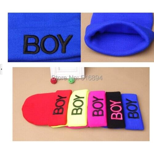 2017 Retail Winter Warm Childrens Hats Caps For boy and girls baby Letter BOY cap Beanies skullies ice caps