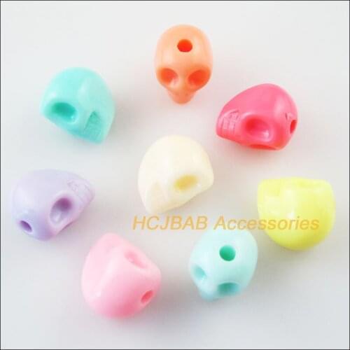 35Pcs Halloween Skull Acrylic Spacer Beads Charms Mixed Colors 10x14mm