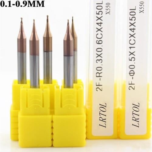5PCS HRC55 R0.1-R0.45mm*4D*50L Tungsten Carbide micro ball nose End Mill radius Milling Cutters