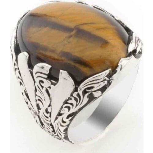 925 sterling Silver Tiger Eye Stone Men 'S Ring Model 5