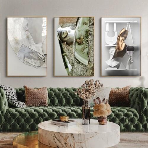 European Style Green Marble Abstract Canvas Painting Wall Art Print Poster Picture Living Room Bedroom Home Decoration No Frame