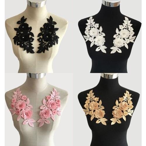 New arrive Embroidery Applique Lace Collar Neckline ABS pearl DIY Sewing Rhinestone Lace Fabric Decoration Clothing Accessories