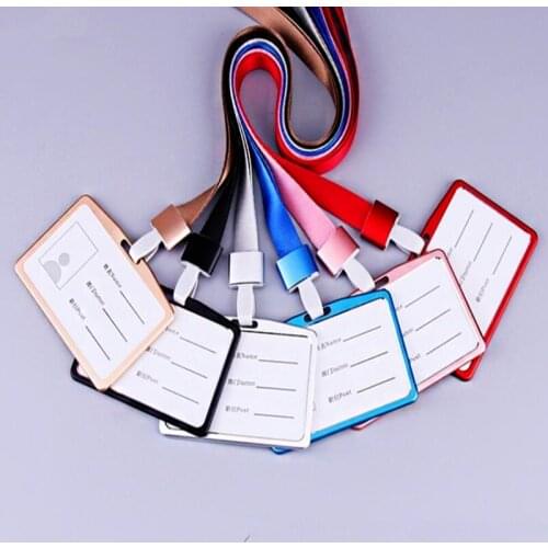 Aluminum Alloy Students Worker Nurse ID Card Holders Bank School Business Office Bus Credit Card Cover Supplies with Lanyard